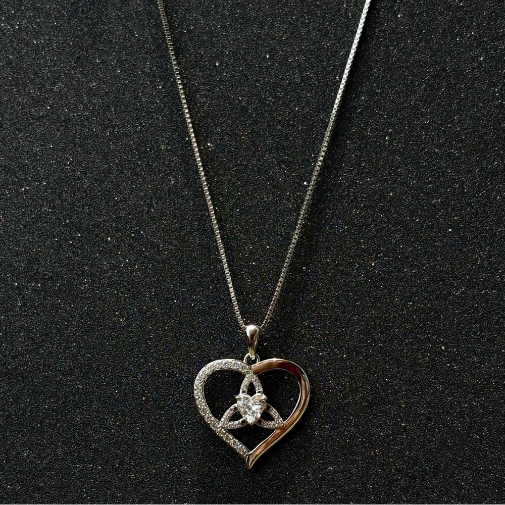 Sterling Silver Trinity Knot & Heart Necklace | S925 | Symbolic & Sparkling